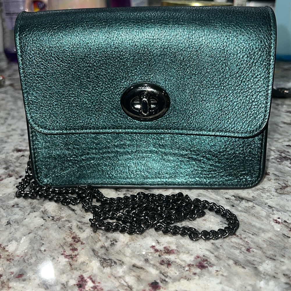 Metallic Green Coach Bowery Leather Crossbody